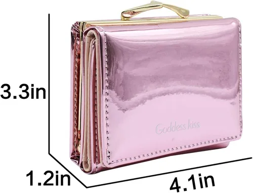 Vista 3 de Eilova Orityle Cartera triple plegable para mujer, brillante, holográfica, moneda, monedero, tarjetero organizador, Púrpura