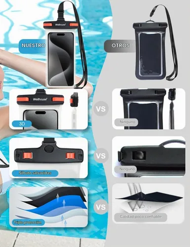 Vista 5 de wellhouse Funda impermeable para teléfono, estuche impermeable para iPhone 16 15 14 13 12 Pro Max XS Samsung, bolsa seca para celular IPX8 3D 1 Pack