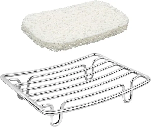 Vista 18 de Jabonera GUUKAR de Acero Inoxidable para Barra de Jabón en Ducha y Baño, Jabonera Autodrenante con Soporte para Esponja para Fregadero de Cocina