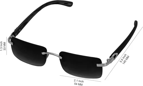 Vista 4 de Elite Slim Rimless Rectangular Metal & Wood Art Aviator Sunglasses