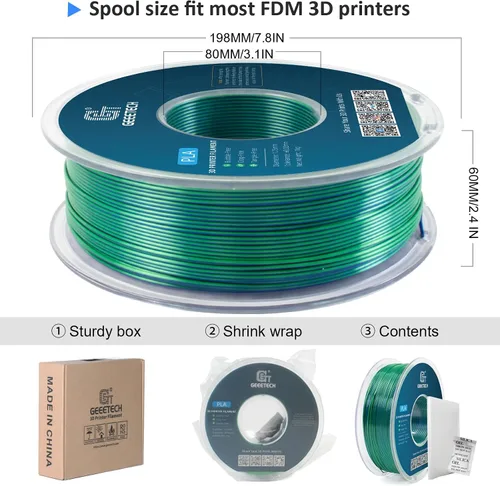 Vista 4 de GEEETECH Seda PLA Filamento para Impresora 3D 1.75mm, Filamento PLA de Doble Color Seda 1KG(2.2lbs), Precisión Dimensional +/- 0.02 mm, Filamento