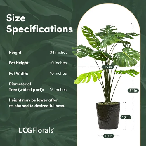 Vista 2 de LCG Florals Planta Monstera artificial de 3 pies, en maceta, planta de esquina falsa grande para interiores, vegetación sintética realista