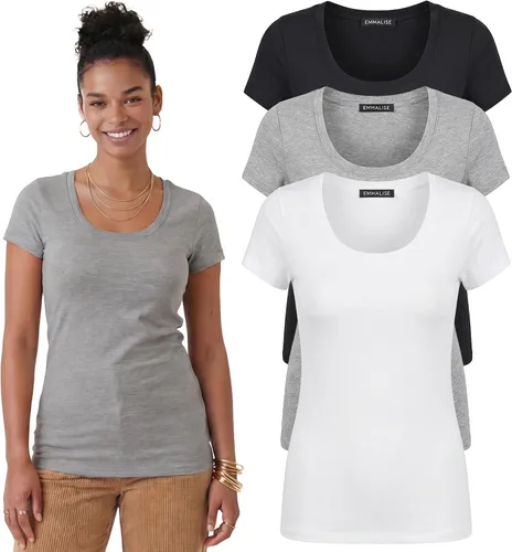 Vista 132 de Emmalise - Camiseta de manga corta para mujer, cuello redondo, estilo básico, pack de valor, tallas junior y grandes