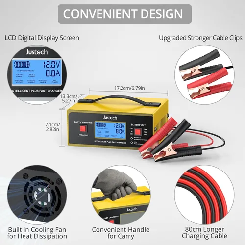 Vista 5 de Justech Cargador de batería de 8 voltios, mantenedor inteligente Amarillo