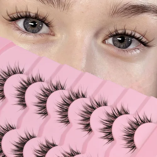 Vista 13 de Losha Pestañas de manga de 7 pares de pestañas de algodón negro, estilo Texas, estilo Texas, pestañas postizas cómodas para uso diario en fiestas