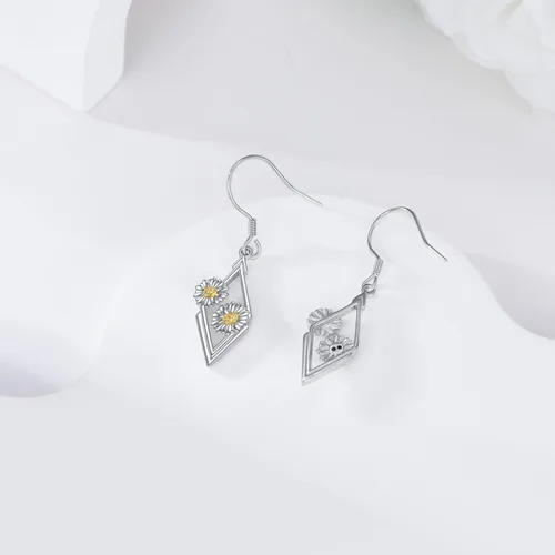 Vista 4 de YFN Aretes de tulipán de piña y margarita de fresa, plata de ley, aretes colgantes de frutas y flores, regalo para mujer