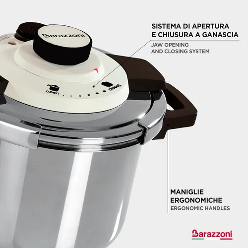 Vista 6 de Barazzoni Easy Dual System 2.0, olla a presión, 6 litros, diámetro 8.7 in, fabricado en Italia, acero inoxidable 18/10