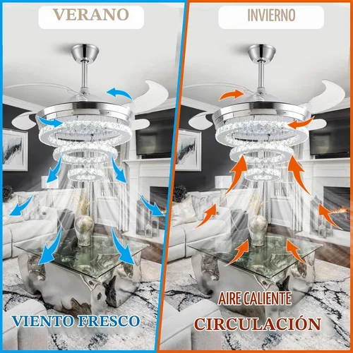 Vista 3 de Ventilador de techo de 42" de cristal con luces, ventilador de araña de cristal moderno DIY con control remoto, ventilador de techo retráctil