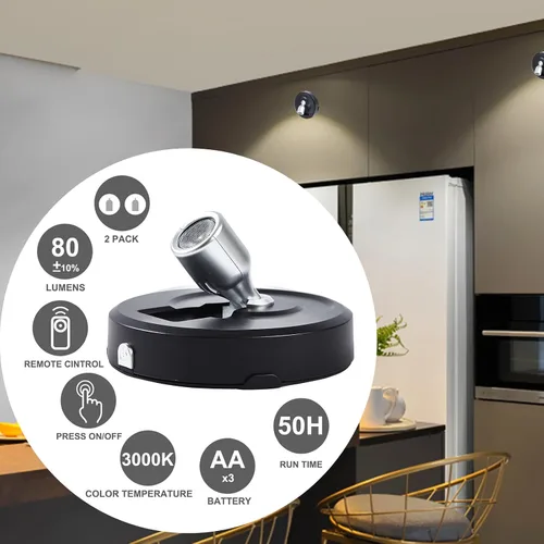 Vista 3 de Focos LED inalámbricos, paquete de 2 luces de acento con control remoto, luces inalámbricas de imagen con cabezal giratorio, iluminación