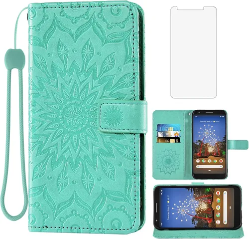 Vista 14 de Funda de teléfono para Google Pixel 3a XL con protector de pantalla de vidrio templado, funda magnética de cuero, soporte para tarjetas, accesorios