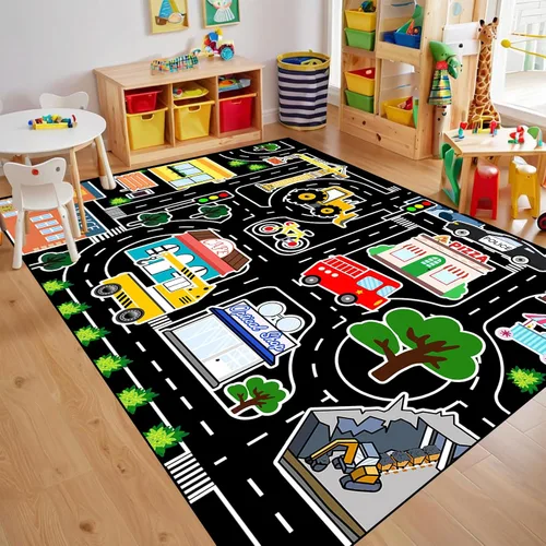 Vista 9 de Alfombra de juego para niños, alfombra de coche para niños, tapete de automóvil con mapa de vida de la ciudad para niños, juguete educativo