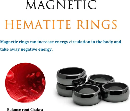 Vista 22 de Morchic - Anillos unisex de piedras de hematita, para equilibrar ansiedad, chakra raíz, (paquete de tamaños mixtos)