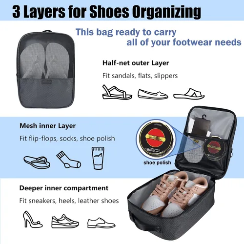 Vista 4 de Aosbos Bolsa de zapatos portátil de viaje, bolsa de almacenamiento de zapatos, cubos de embalaje para viajes, fin de semana, gimnasio, accesorios