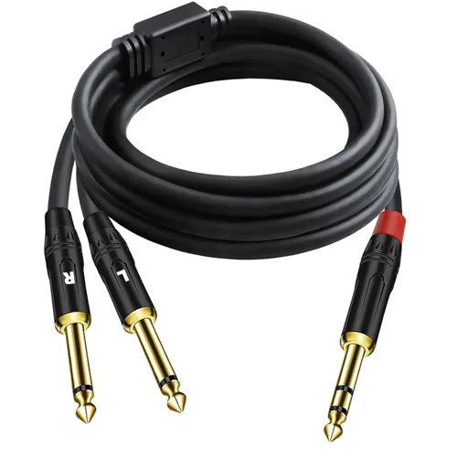 Vista 11 de 1.6 pies 1 paquete de 1/4 pulgadas TRS estéreo Y Splitter Cable de inserción, chapado en oro, serie Audiowave de 0.250 in macho a doble 0.250 in TS