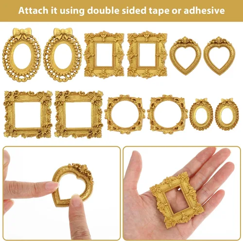 Vista 5 de 12 Pcs Vintage Mini Gold Frames, Resin Mini Picture Frames