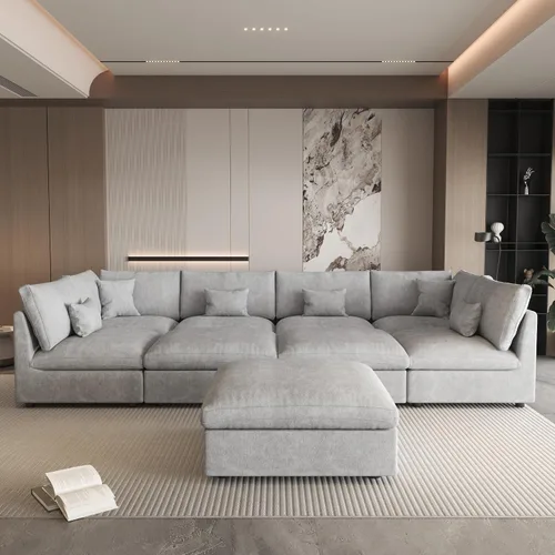 Vista 32 de WJShome Sofá Seccional Cloud Couch de 83 pulgadas para sala de estar, sofá seccional modular relleno de plumón, sofás en forma de L con otomana
