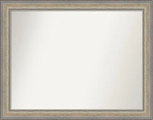 Vista 264 de Amanti Art Espejo de baño plateado para sobre el fregadero, 28 x 37 pulgadas, elegante espejo rectangular de peltre cepillado, marco de madera