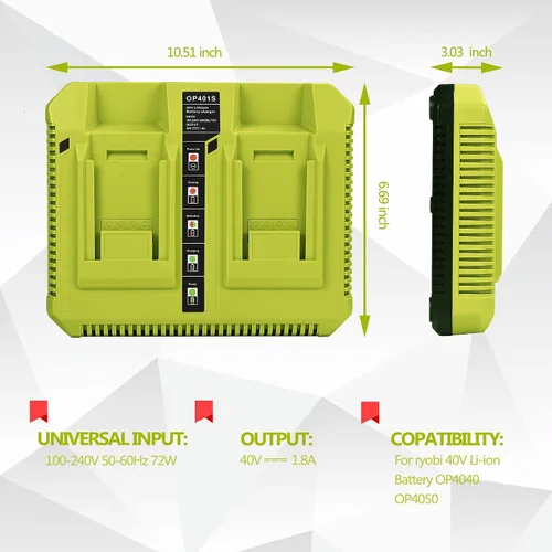 Vista 4 de CHAUNVEN Cargador de 40 V para Ryobi, OP401 Batería de iones de litio de 40 voltios Cargador dual para batería OP4015 OP4026 OP4030 OP4040 OP4050