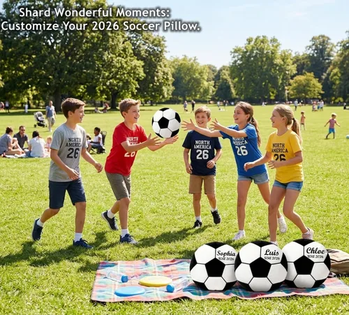 Vista 6 de Almohada de pelota de fútbol personalizada con número de nombre, regalo deportivo personalizado para niños y niñas, cojín de fútbol de felpa