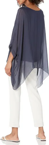 Vista 2 de M Made in Italy Túnica de seda con mangas de capa para mujer con cuello en V de ganchillo