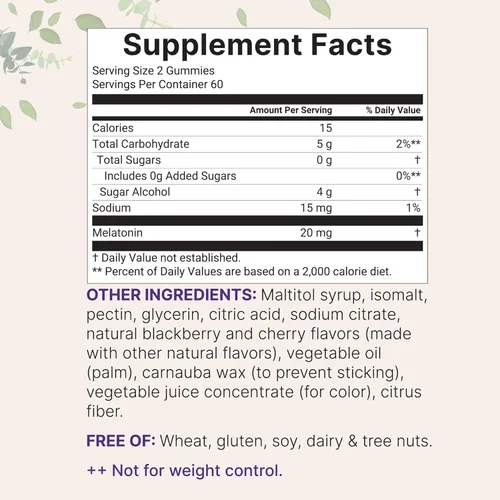 Vista 4 de Micro Ingredients Gomitas de melatonina de 20 mg para adultos, 120 unidades Sleep Aid 10 mg de melatonina por gomita Sabor a cereza de mora sin