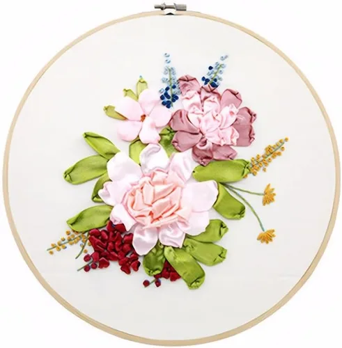 Vista 11 de Gogobear Kit de flores de bordado de cinta para principiantes y adultos, hecho a mano, decoración de pared, imágenes colgantes en 3D