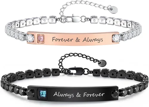 Vista 10 de TempBeau Pulsera para Pareja - Pulsera de Identificación Personalizada con Grabado Personalizado, Pulsera de Cuerda Trenzada para Él y Ella