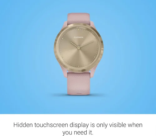 Vista 2 de Garmin Vivomove 3S, reloj inteligente híbrido de tamaño más pequeño con manecillas de reloj reales y pantalla táctil oculta, color dorado claro