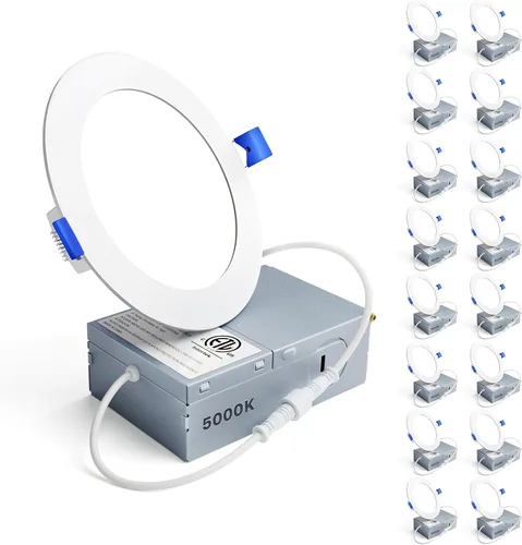 Vista 19 de Ensenior Paquete de 16 luces LED empotrables de techo de 3 pulgadas, regulable, 2700K-5000K 5CCT, 500LM 6W 120V, luz descendente de oblea sin lata