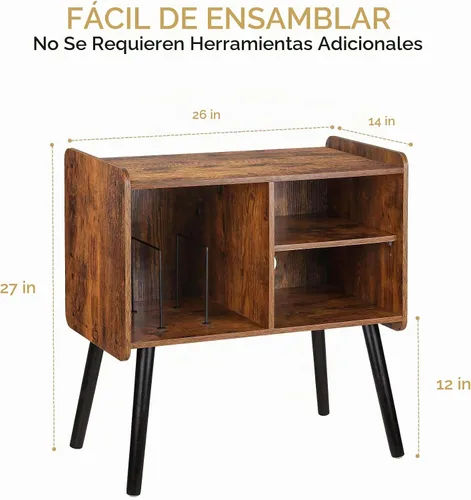 Vista 4 de Possile - Soporte para tocadiscos con almacenamiento para discos de vinilo, mesa para tocadiscos de mediados de siglo para sala de estar, dormitorio