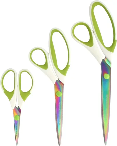 Vista 14 de BambooMN Juego de tijeras de titanio Softgrip para costura, arte, manualidades, oficina, 1 juego de 3 unidades, negro con incrustaciones grises