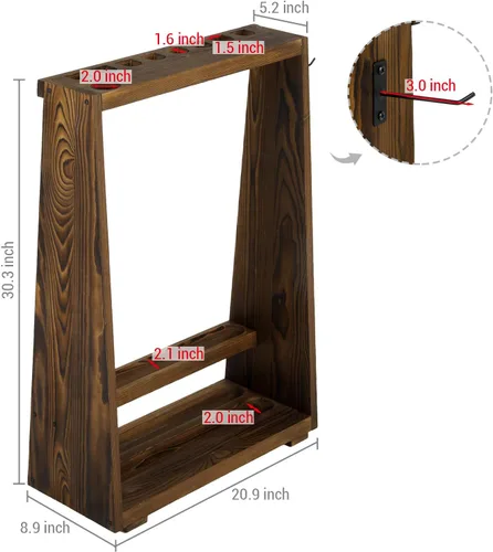 Vista 5 de MyGift Estante de almacenamiento de billar independiente, soporte de madera maciza vintage para taco de piscina, almacenamiento de bolas, gancho