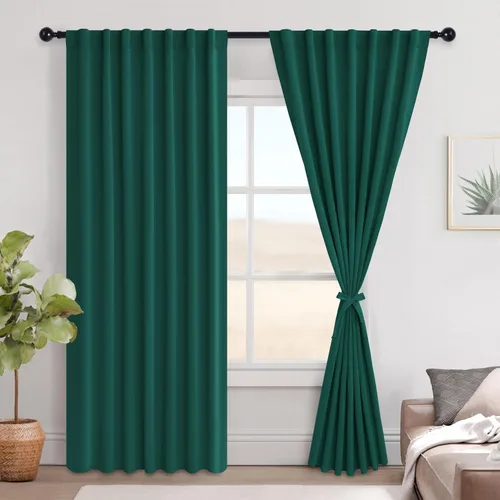 Vista 130 de Hiasan Cortinas opacas negras para dormitorio, cortinas opacas cortas de 45 pulgadas de largo, con aislamiento térmico, bolsillo para barra