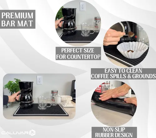 Vista 2 de Alfombrillas de bar para encimera con marco blanco, alfombrilla de café de silicona premium de 18x12 pulgadas, protector de almohadilla resistente