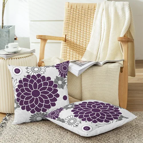 Vista 5 de CaliTime Juego de 2 fundas de almohada decorativas de vellón con flores florecientes de dalia floreciente, para sofá, cama, sofá, decoración de casa