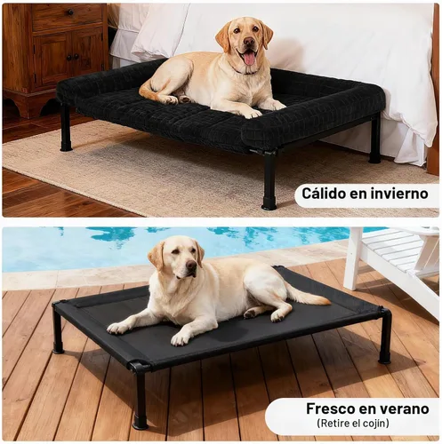 Vista 4 de Veehoo Cama Elevada para Perros de Tamaño Grande con Cojín Reforzado de Felpa Esponjosa, Cama Sofá Ortopédica Lavable para Perros, Catre Elevado