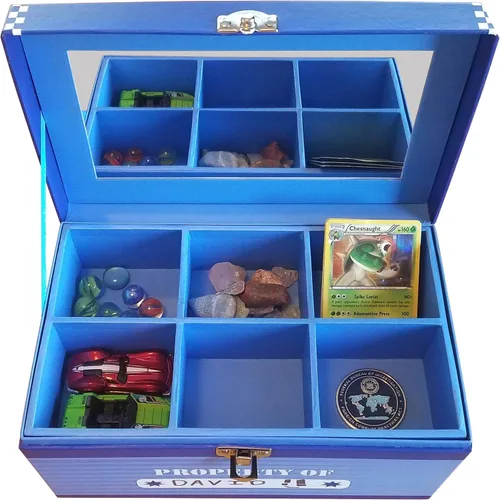 Vista 2 de Caja de cofre del tesoro, tamaño de escritorio azul de superhéroe Tamaño de escritorio