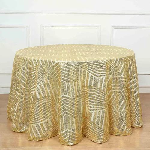 Vista 10 de Efavormart - Mesa cuadrada de tul geométrico con lentejuelas doradas brillantes de 72 pulgadas Dorado