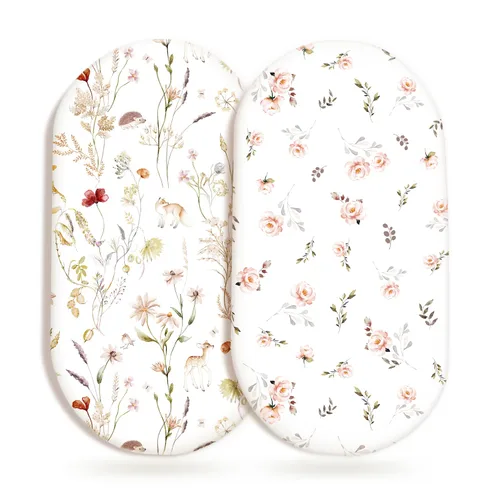 Vista 19 de GRSSDER Juego de 2 sábanas elásticas ultra suaves para cuna, ajuste universal para cuna de bebé, colchón rectangular ovalado, flores y frutas
