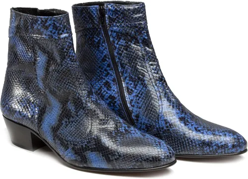 Vista 2 de Club Cubano EMMANUEL - Botas de tacón cubano de piel con estampado de serpiente color azul
