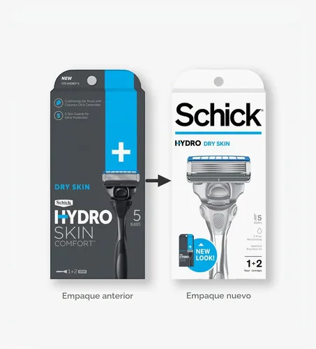 Vista 5 de Schick, Hydro Dry Skin - Mango de maquinilla de afeitar de 5 cuchillas para hombre + 2 cuchillas de recambio, 1 unidad