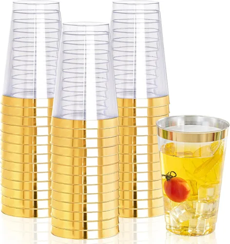 Vista 19 de I00000 Paquete de 100 vasos de plástico dorados de 14 onzas, vasos desechables de plástico con purpurina dorada, copas de vino desechables, copas
