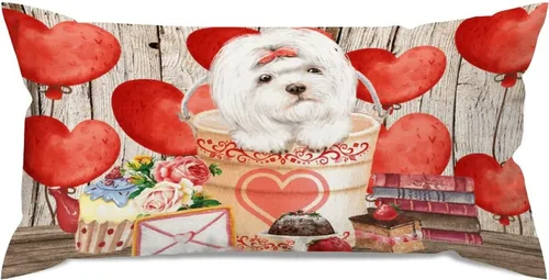 Vista 14 de Fundas de almohada lumbar con textura de madera rústica para perro en cubo, diseño de corazón rojo para el día de San Valentín, fundas de almohada