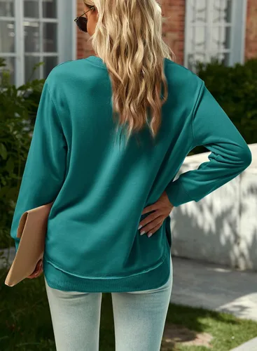 Vista 4 de Sudadera casual de manga larga con cuello redondo para mujer, holgada, ligera, sin botones