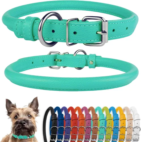 Vista 67 de CollarDirect - Collar de cuero enrollado para perro, collar redondo acolchado suave para cachorro, collar de cuero auténtico hecho a mano