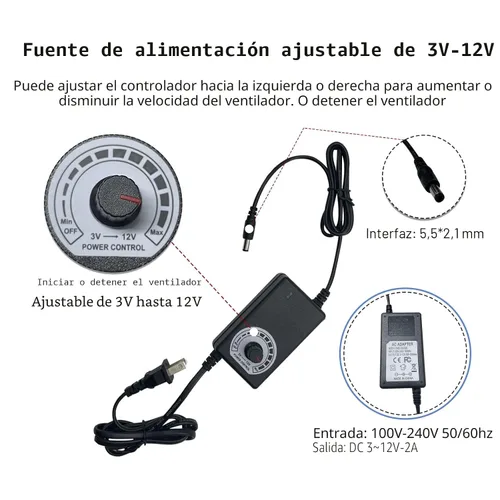 Vista 5 de Ventilador de computadora Easy Cloud con enchufe de CA, ventilador axial muffin de 120 mm de velocidad variable de 120V 110V 220V de 12V pequeño