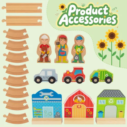 Vista 4 de Juego de Tren de Madera para Niños Pequeños, Vías de Madera Compatible con Thomas, Compatible con Brio, Compatible con Chuggington, Compatible