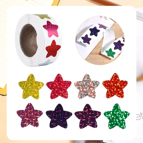 Vista 3 de 500 calcomanías de estrellas pequeñas, calcomanías autoadhesivas de estrella de 1 pulgada para cartas de recompensa, calcomanías de estrella