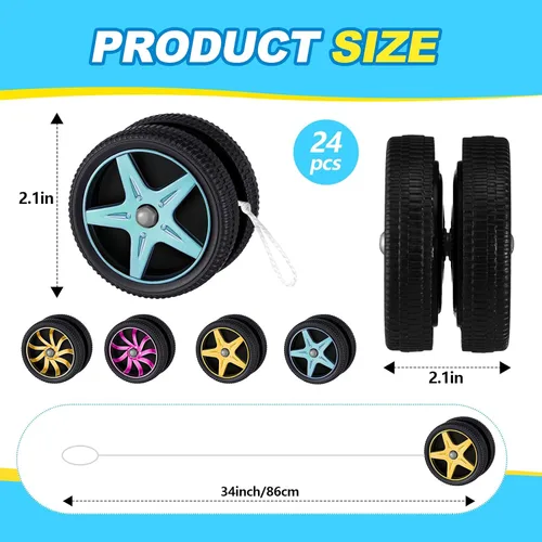 Vista 2 de Silipull 24 piezas de yoyos de rueda para niños, mini yoyos de plástico, regalos de fiesta de carreras para principiantes, adultos, adolescentes