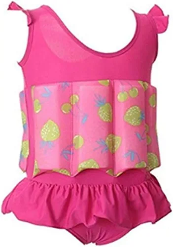 Vista 2 de Traje de baño flotante para niñas pequeñas con volantes con nudo de lazo para niños, traje de baño de una pieza con protección contra erupciones